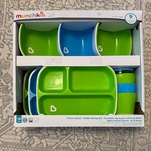 NEW 9 piece Munchkin Toddler Dining Set - Green and Blue